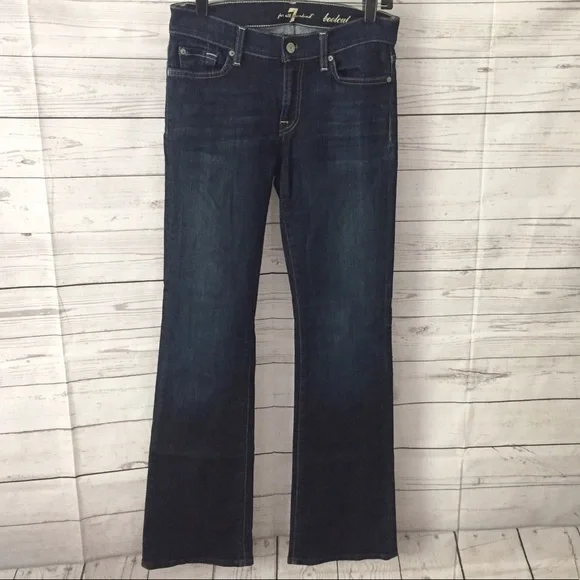 7 For All Mankind Dark Indigo Bootcut Flare Jeans Low Rise Stretch 27 7FAM - Picture 2 of 13